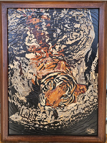 تابلو معرق تمام چوب ببر