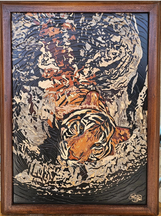 تابلو معرق تمام چوب ببر